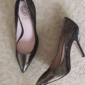 Gold and black heels